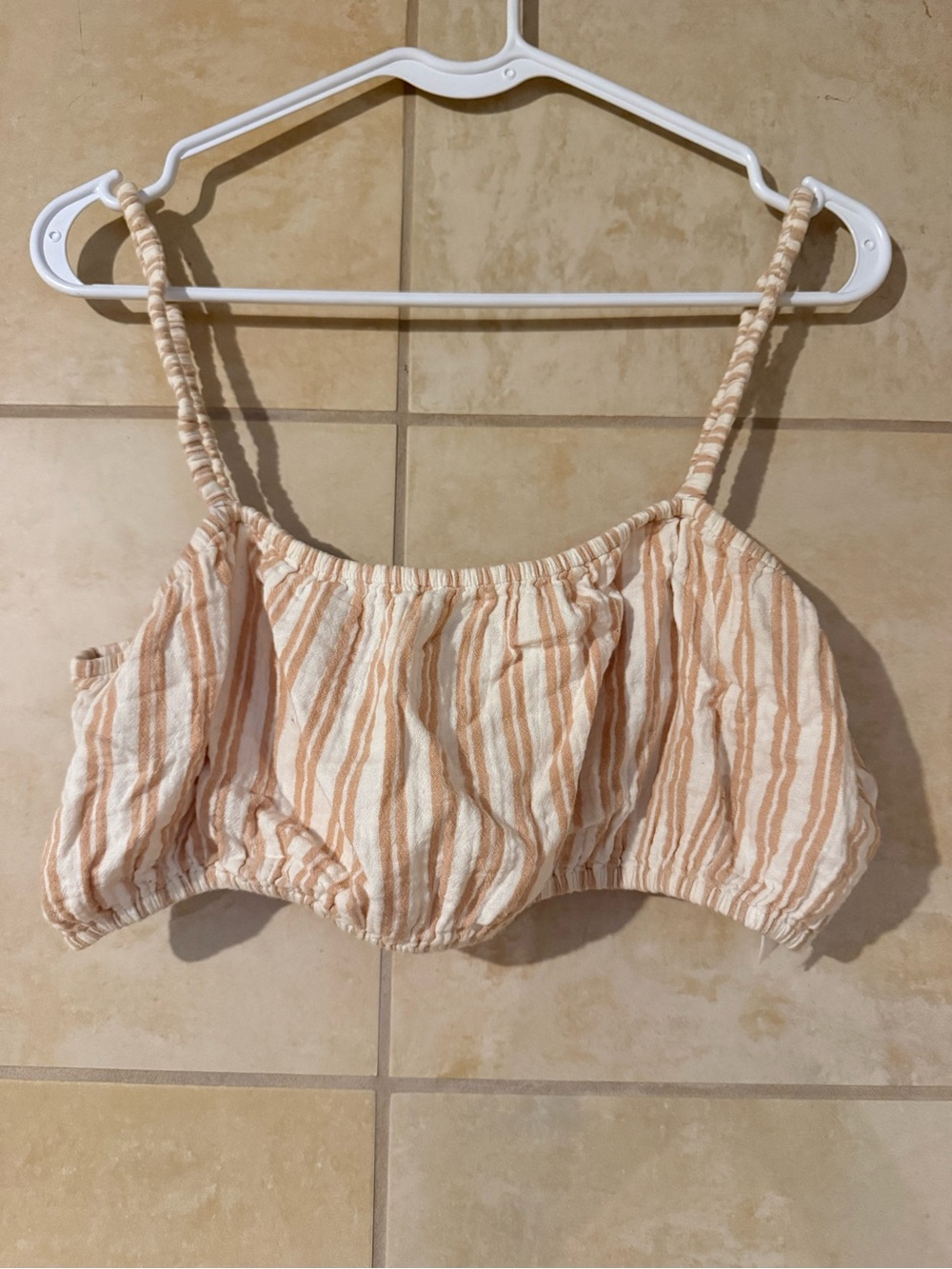 Madewell Peach and White Striped Off-Shoulder Top
